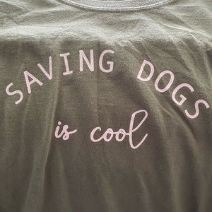 “Saving Dogs Is Cool” long sleeve Charity shirt in green, SIZE SMALL